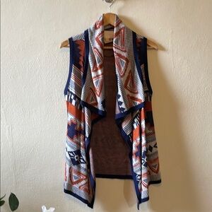 SKIES ARE BLUE - Geometric (AZTEC)  Patterned Vest - Navy, Orange, White, size m